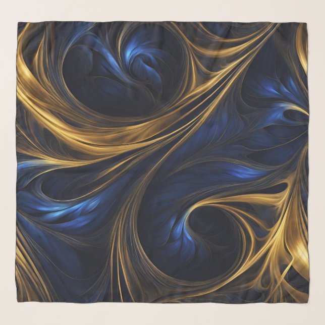 Royal Blue Gold Abstract Swirl Scarf (Front)