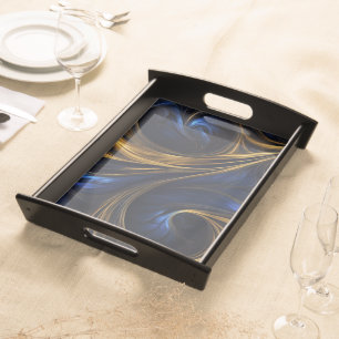 Royal Blue Gold Abstract Swirl Serving Tray