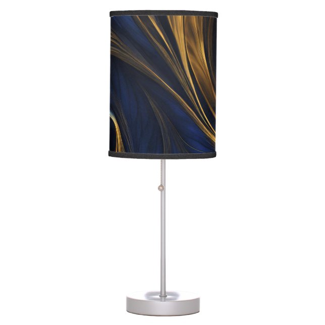 Royal Blue Gold Abstract Swirl Table Lamp (Front)