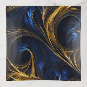 Royal Blue Gold Abstract Swirl Trinket Tray
