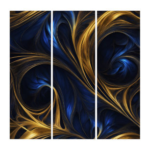 Royal Blue Gold Abstract Swirl Triptych