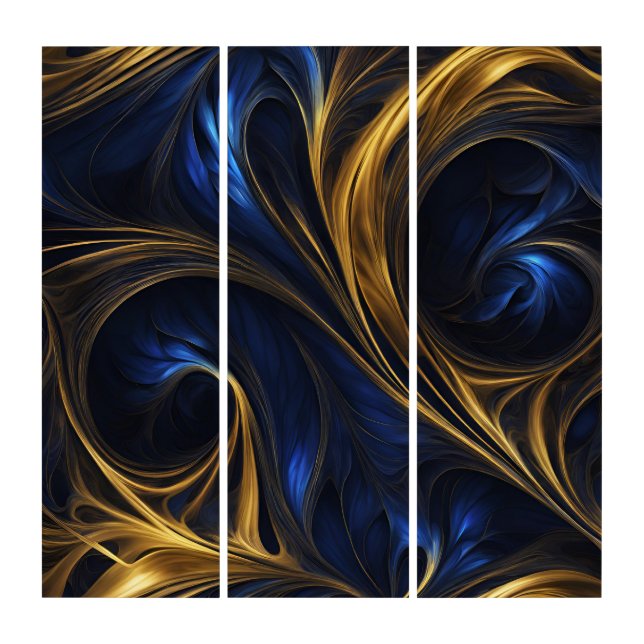 Royal Blue Gold Abstract Swirl Triptych (Front)