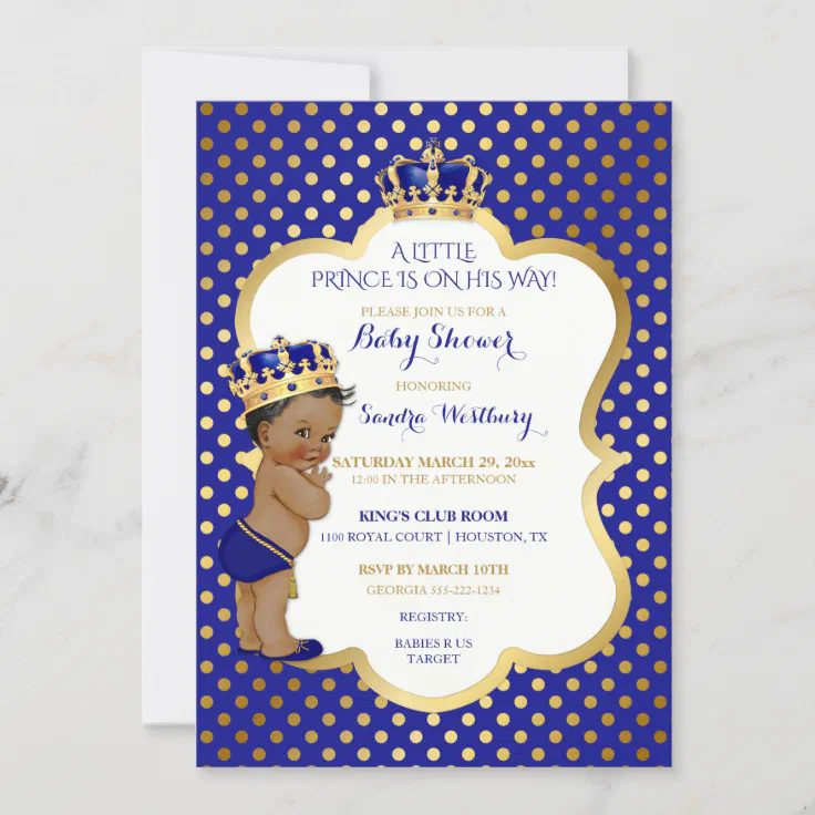 Royal Blue & Gold African American Prince Crown Invitation | Zazzle