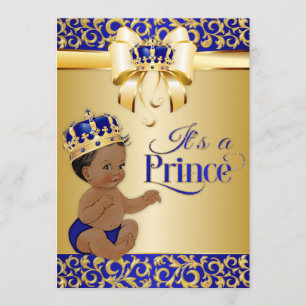 Royal Blue & Gold African American Prince Crown Invitation