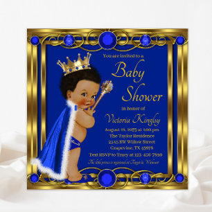 Royal Blue Gold Afro Prince Baby Shower Invitation