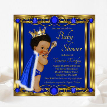 Royal Blue Gold Afro Prince Baby Shower Invitation