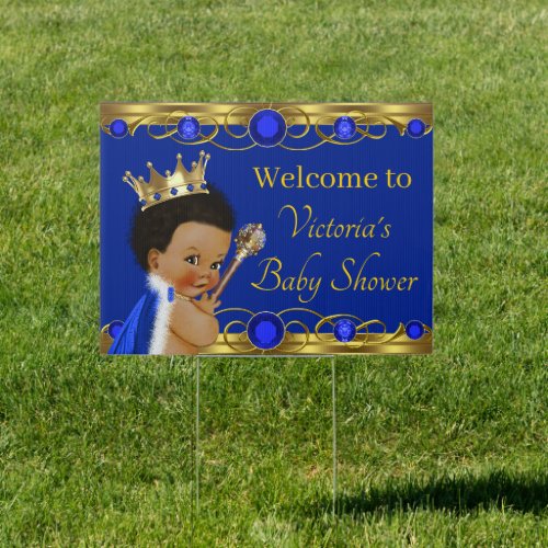 Royal Blue Gold Afro Prince Baby Shower Sign