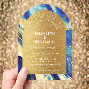Royal Blue Gold Arch Wedding Acrylic Save the Date