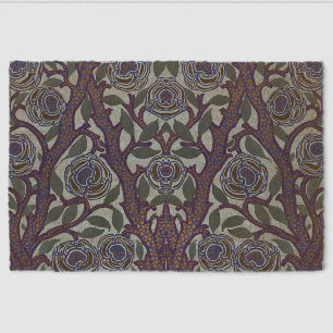 Royal Blue & Gold Art Deco Rose Floral Decor Fiber Doormat