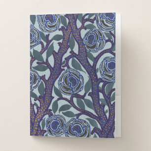 Royal Blue & Gold Art Deco Rose Floral Decor Pocket Folder