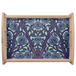 Royal Blue & Gold Art Deco Rose Floral Decor Serving Tray