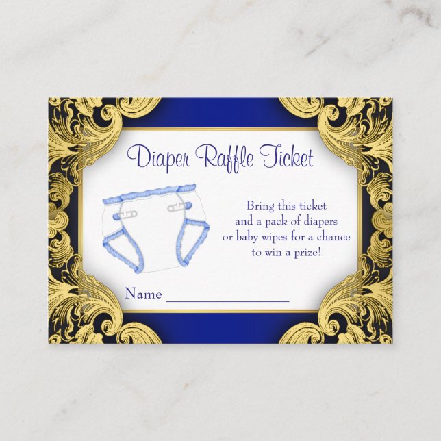 Royal Blue Gold Baby Diaper Raffle Ticket Enclosure Card (Front)