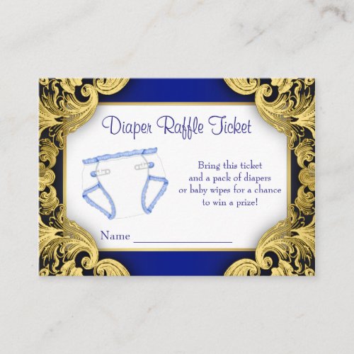 Royal Blue Gold Baby Diaper Raffle Ticket Enclosure Card