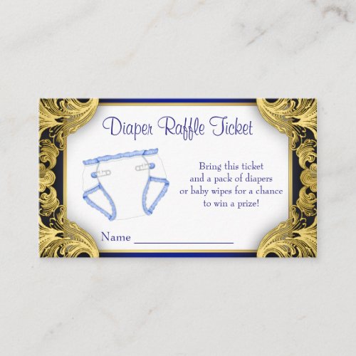 Royal Blue Gold Baby Diaper Raffle Ticket Enclosure Card
