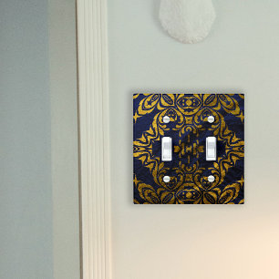 Royal Blue & Gold Baroque Damask Elegant Ornate Light Switch Cover