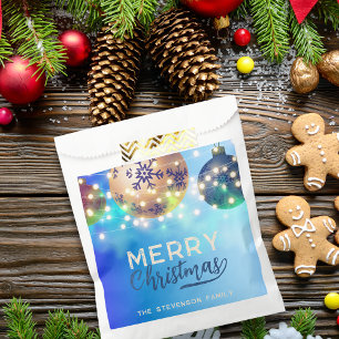 Royal Blue Gold Baubles Family Christmas Party Favor Bag