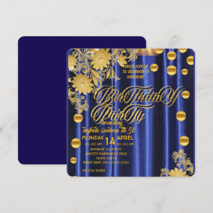 Royal Blue Gold Birthday Party Invitation, Womans Save The Date