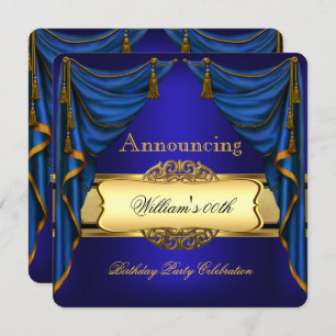 Royal Blue Gold Birthday Party Men's Women's 2 Invitation