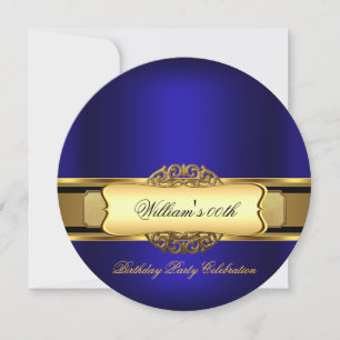 Royal blue Gold Birthday Party Men's Women's Invitation