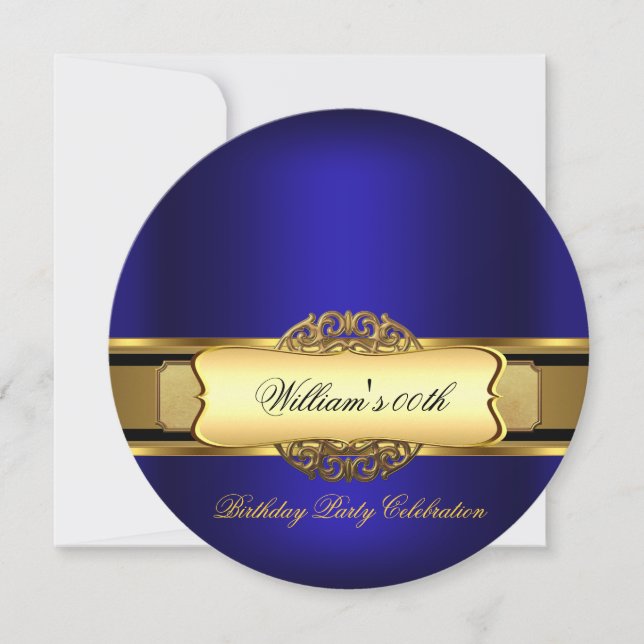 Royal blue Gold Birthday Party Men's Women's Invitation (Front)