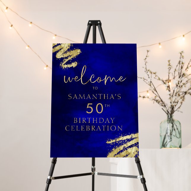 Royal Blue Gold Birthday Welcome Foam Board 18x24 (In Situ (Stand))
