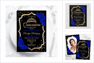 Royal Blue Gold  Black Elegant Quinceanera Suite