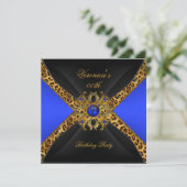 Royal Blue Gold Black Leopard Jewel Birthday Party Invitation (Standing Front)