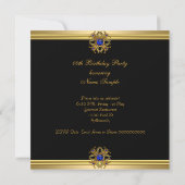 Royal Blue Gold Black Leopard Jewel Birthday Party Invitation (Back)