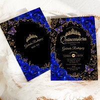 Royal Blue Gold Black Quinceanera