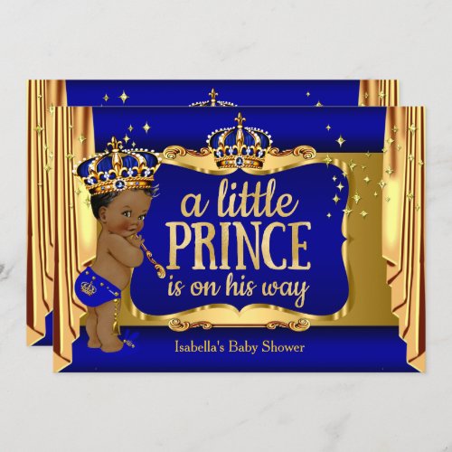 Royal Blue Gold Boy Prince Baby Shower Ethnic Invitation