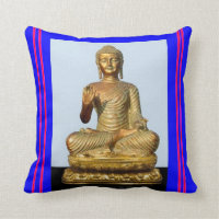 Royal Blue Gold Buddha Sculpture Pillow by SHARLES