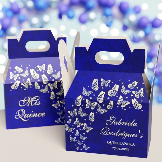 Royal Blue Gold Butterfly 15 years Old Quinceañera Favor Boxes (Royal Blue Gold Butterfly 15 years Old Quinceañera Favor Boxes)