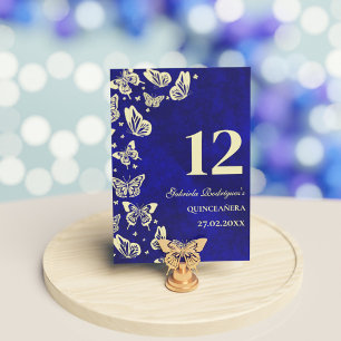 Royal Blue Gold Butterfly 15th Quinceañera Seating Table Number