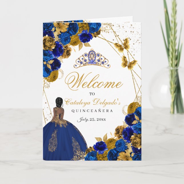 Royal Blue & Gold Butterfly Quinceanera Program (Front)