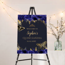 Royal Blue Gold Butterfly Quinceañera Welcome Sign