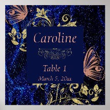 Royal Blue Gold Butterfly Wedding Card Holder