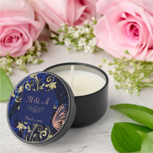 Royal Blue Gold Butterfly Wedding Mini Candle Favors