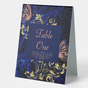 Royal Blue Gold Butterfly Wedding Table Tent
