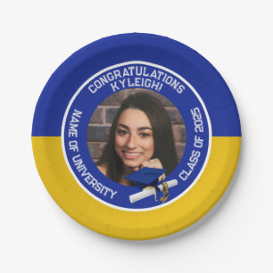 Royal Blue & Gold Cap & Diploma Photo Graduation Paper Plates