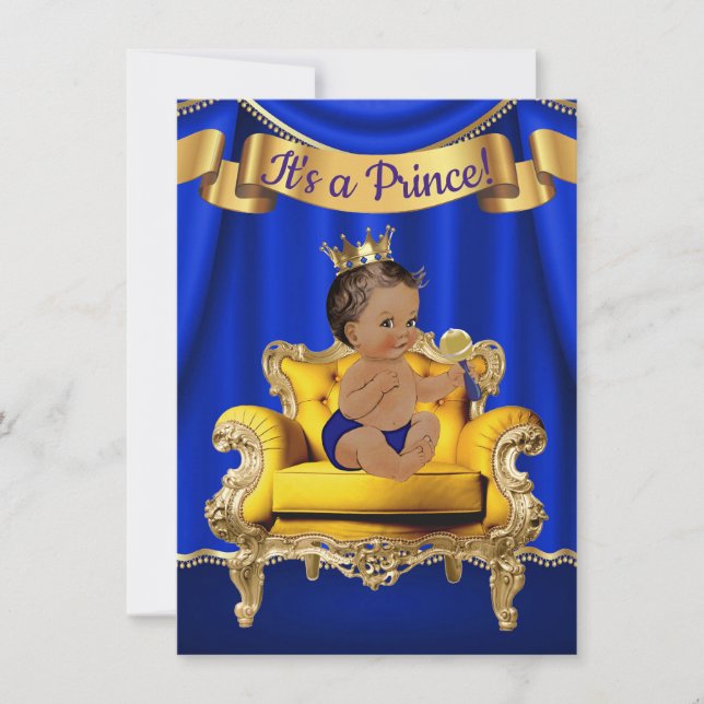 Royal Blue Gold Chair Baby Shower Invitations (Front)