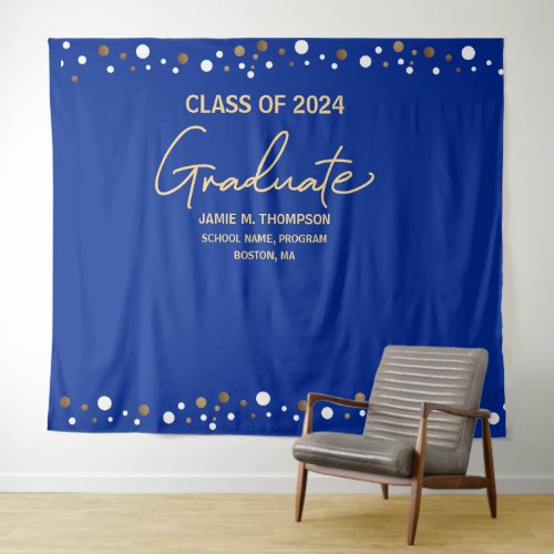 Royal Blue Gold Class of 2023 backdrop graduation