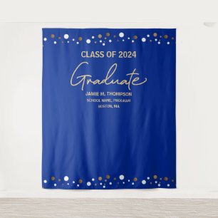 Royal Blue Gold Class of 2024 backdrop graduation