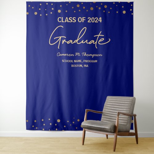 Royal blue Gold Class of 2024 backdrop graduation