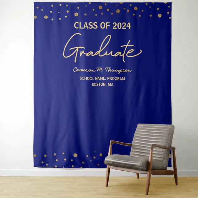 Royal blue Gold Class of 2024 backdrop graduation | Zazzle
