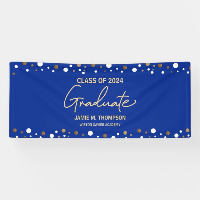 Royal Blue Gold Class of 2024 Name Graduate Banner (Horizontal)