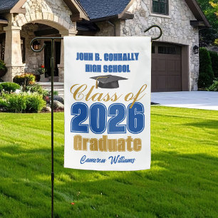Royal Blue Gold Class of 2026 Custom Graduation Garden Flag