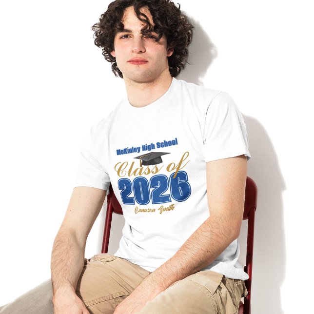 Royal Blue Gold Class of 2026 Customized Graduate T-Shirt (Creator Uploaded)