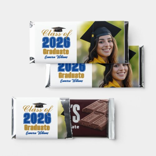 Royal Blue Gold Class of 2026 Graduate Photo Hershey Bar Favors