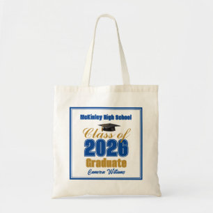 Royal Blue Gold Class of 2026 Graduation Custom Tote Bag
