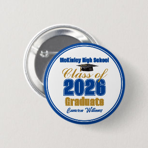 Royal Blue Gold Class of 2026 Graduation Keepsake Button